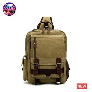 Canvas Messenger Crossbody Bag with Leather Accents, 9 Pockets, Laptop
